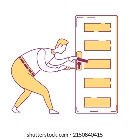 Maintenance worker fixing door lock semi flat color vector character. Posing figure. Full body person on white. Simple cartoon style illustration for web graphic design and animation