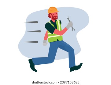 Maintenance worker running fast. Fast service. Simple flat illustration.