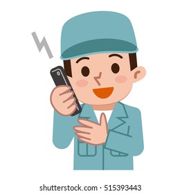 Maintenance worker talking on mobile phone