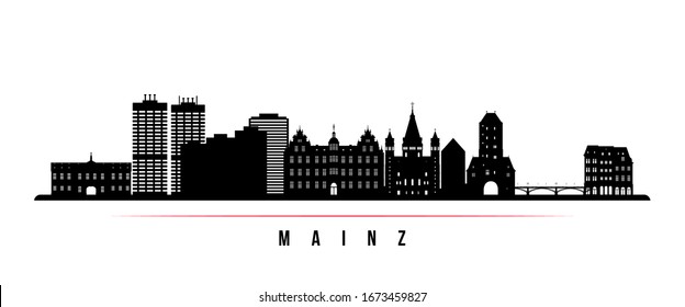 Mainz skyline horizontal banner. Black and white silhouette of Mainz, Germany. Vector template for your design. 