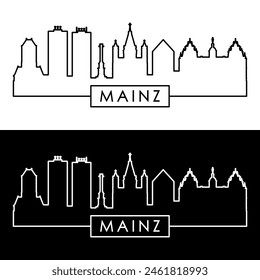 El horizonte de Maguncia. Estilo lineal.
Línea única de la ciudad de Maguncia. Archivo de Vector editable.