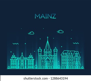 Mainz skyline, Rhineland-Palatinate, Germany. Trendy vector illustration, linear style