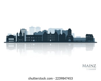 Mainz skyline silhouette with reflection. Landscape Mainz, Germany. Vector illustration.