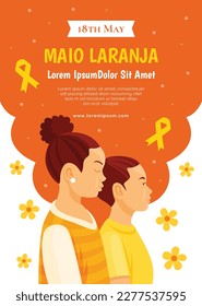 maio laranja awareness vector illustration design. May 18 is National Day Against abuse and Exploitation of Children in Brazil. Orange banner for Maio laranja with flowers.