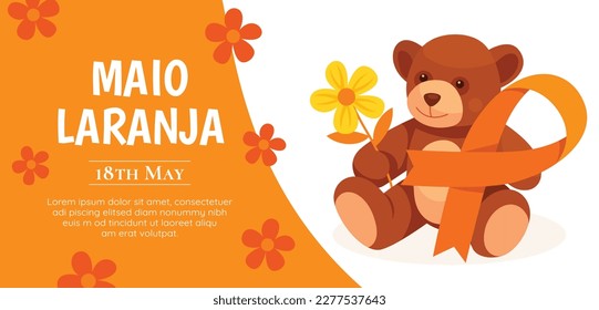 maio laranja awareness vector illustration design. May 18 is National Day Against abuse and Exploitation of Children in Brazil. Orange banner for Maio laranja with flowers.