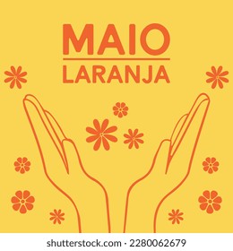 Maio laranja with hands and flowers on yellow background