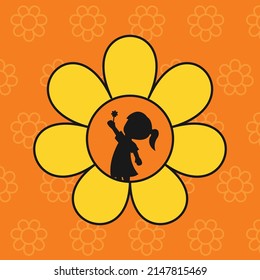 Maio Laranja. Social media post campaign against violence of children 18 may Brazil. Silhouette child holding flower.