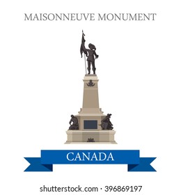 Maisonneuve Monument in Montreal Canada. Flat cartoon style historic sight showplace attraction web site vector illustration. World countries city vacation travel sightseeing North America collection