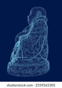 Maitreya Buddha wireframe Vector Drawing. 3D. Vector illustration