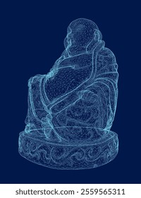 Maitreya Buddha wireframe Vector Drawing. 3D. Vector illustration