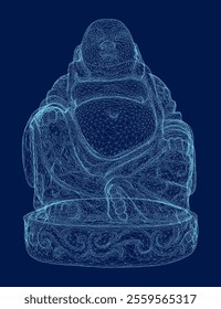 Maitreya Buddha wireframe Vector Drawing. 3D. Vector illustration