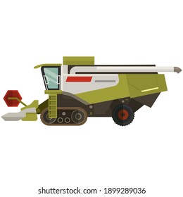 Maize combine harvester farm machine icon, flat vector illustration isolated on white background. Corn harvesting equipment, heavy agriculture machinery.