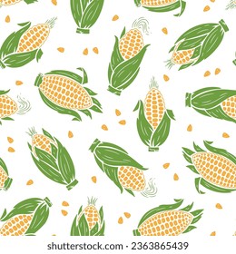 Maize. Corn Cobs Seamless Pattern. Vegetable Vector Background.