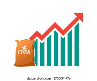 Maize or Corn Raw Staple Food Material Price Value Stock Market Demand Rise Increase Up Skyrocket Statistic Report with Graph Chart Diagram Illustration Vector. Can be Used for Web Infographic & print