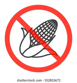 Maize line icon in prohibition red circle, No High Fructose Corn Syrup ban sign, forbidden symbol. Vector illustration isolated on white