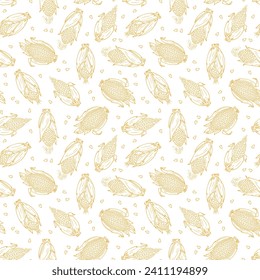 Maize. Outline Corn Cobs Seamless Pattern. Vector Vegetable Background