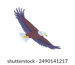 Majestic American Bald Eagle in flat cartoon style. Vector illustration of a gracefully soaring eagle on an isolated background. Icon Ideal for design projects.