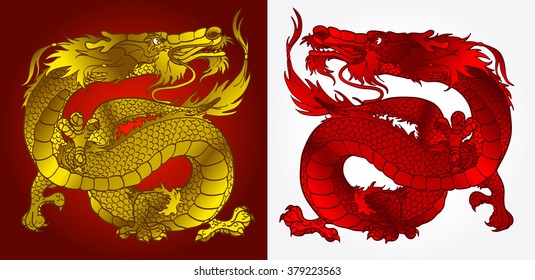 Majestic Asian dragon gold and red version