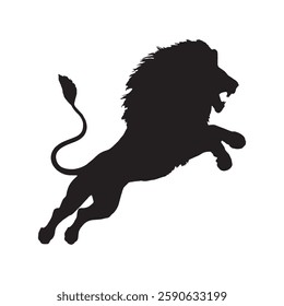 Majestic Attacking Lion Silhouette with Aggressive Posture - Lion Vector - Lion Icon
