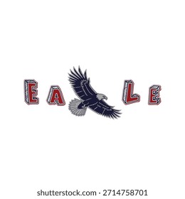 Majestuoso águila calva en vuelo con texto en negrita deletreando ÁGUILA