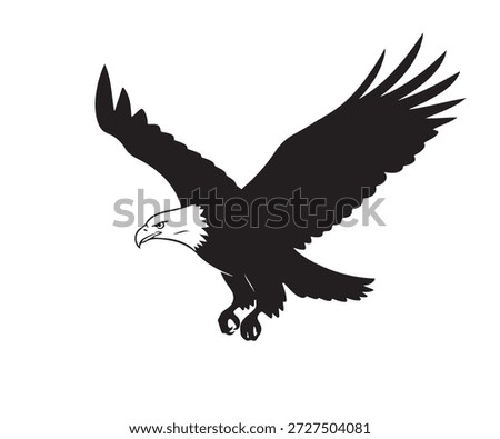 A majestic bald eagle silhouette soars powerfully with wings spread.
