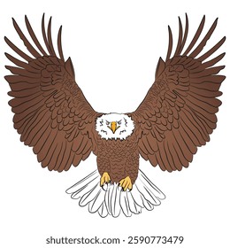 Majestic Bald Eagle with Wings Spread Wide – Powerful Bird of Prey Illustration