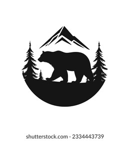 Oso majestuoso en el bosque, capturado en una versátil ilustración vectorial. Perfecto para logotipos, insignias e íconos, mostrando la belleza de la naturaleza.