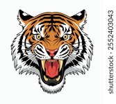 Majestic Bengal tiger over white. Vivid vector artwork of a roaring tiger