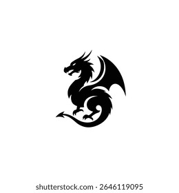Majestic black dragon silhouette powerful mythical creature.