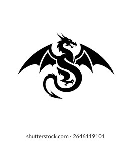 Majestic black dragon winged creature mythical beast.