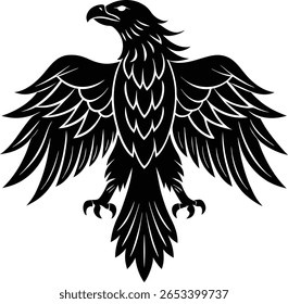 Majestic Black Eagle Heraldic Crest Vector - Powerful Bird of Prey Symbol for Emblems, Logos, and Coat of Arms Designs