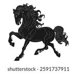 Majestic Black Horse with Flowing Mane in Dynamic Pose