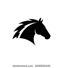 Majestic black stallion head profile logo design.
