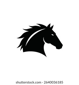 Majestic black stallion head profile logo design.