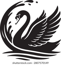 Majestic Black Swan Logo Vector Elegant Waterfowl with Wings Spread and Splash Detail