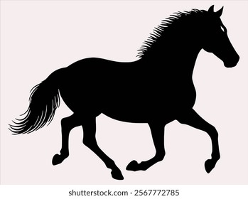 Majestic Black and White Silhouette of a Running Horse