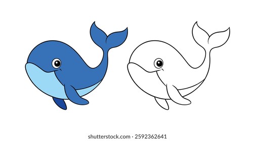 Majestic Blue Whale Coloring Illustration