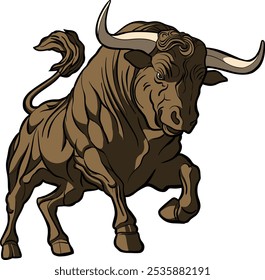 Majestic Brown Bull Artwork in Dynamic Pose