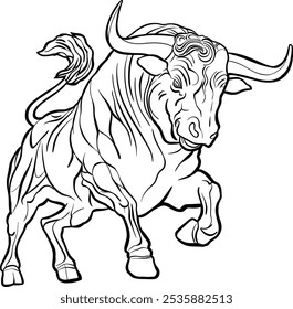 Majestic Brown Bull Artwork in Dynamic Pose