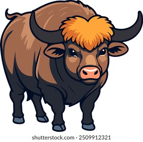 Majestic buffalo with curled horns