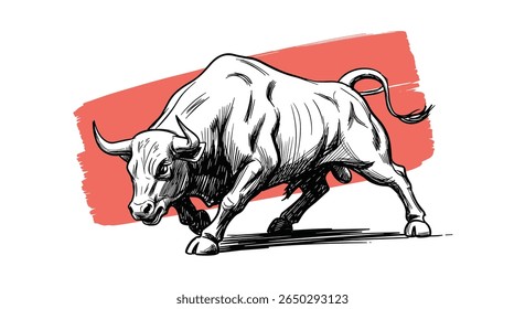Majestic Bull Illustration a Symbol of Strength and Resilience Artfully Rendered in Black and White