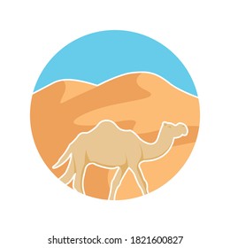 majestic camel walk in desert perfect for travel agency or food decoration vector illustration design	
