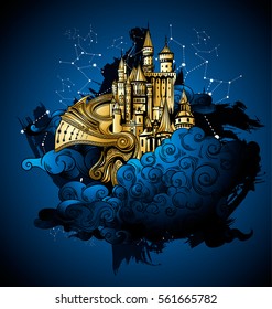 majestic castle floating in the clouds