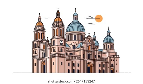 Majestic Cathedral Illustration with Intricate Architectural Details