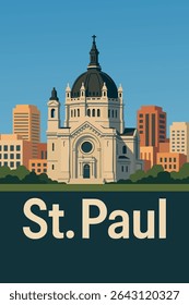 The majestic Cathedral of Saint Paul stands tall against the city’s skyline, offering an iconic view of Minnesota’s capital city, blending historical architecture with modern city life