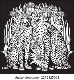 A majestic Cheetah illustration in a stylish composition. Adult coloring book pages made freehand with doodle and zentangle elements., Vector  illustration