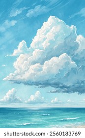 ** Majestic clouds reflect sunlight over a tranquil ocean, creating a serene seascape.  
**