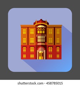 Majestic colorful building icon in flat style on a lilac background