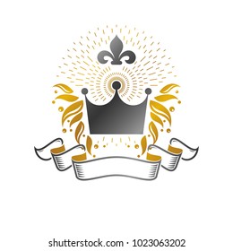 Majestic Crown emblem. Heraldic Coat of Arms decorative logo isolated vector illustration. Ancient logotype on white background.