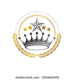 Majestic Crown emblem. Heraldic Coat of Arms decorative logo isolated vector illustration. Ornate logotype on white background.